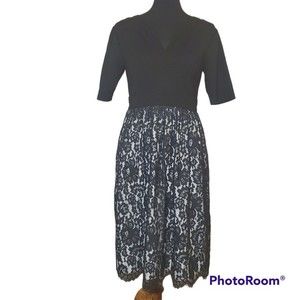 Eshakti black V neck Short sleeve lace maxi Dress